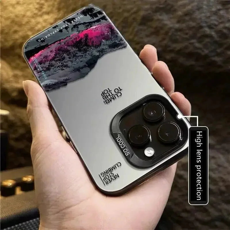 Phone Case For IPhone 16 15 14 13 12 11 Pro XS Max X XR 7 8 Plus Snow Mountain Landscape Sunset Plating Matte Hard Cover Funda