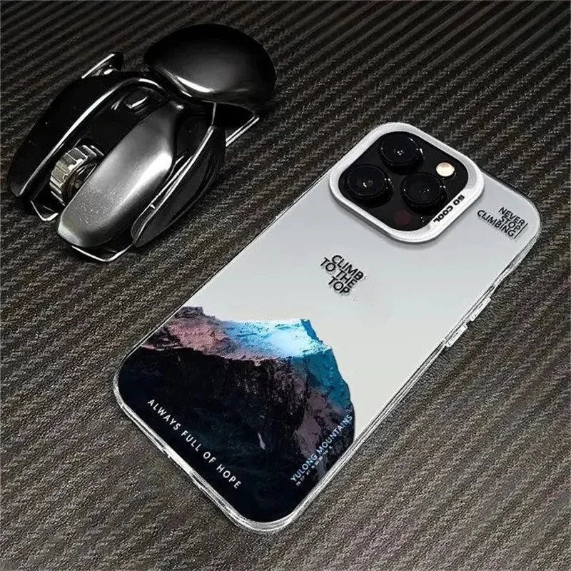 Phone Case For IPhone 16 15 14 13 12 11 Pro XS Max X XR 7 8 Plus Snow Mountain Landscape Sunset Plating Matte Hard Cover Funda